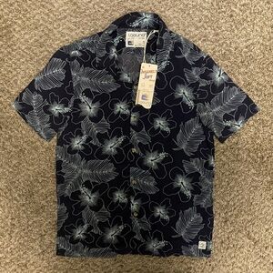 Laguna Men's Hibiscus Camp Collar Navy Blue Combo Short Sleeve Shirt Size M